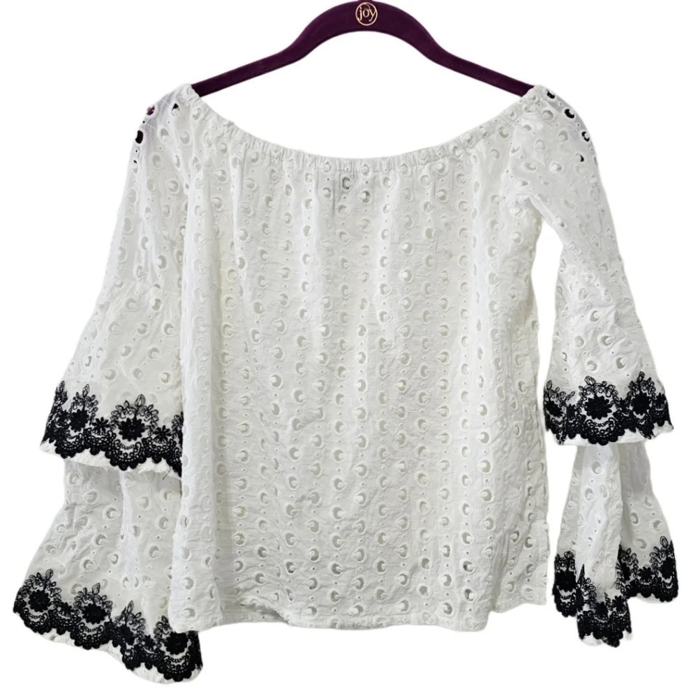 Bailey 44 White Eyelet Boho Tiered Bell Sleeve Blouse - Picture 8 of 11